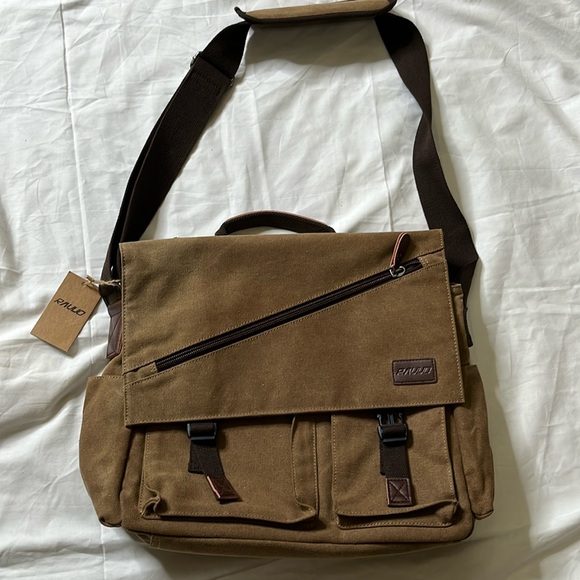 RAVUO Messenger Bag for Men Water Resistant Canvas Satchel Laptop 16.9 x 5.5 x 1 - Picture 5 of 16